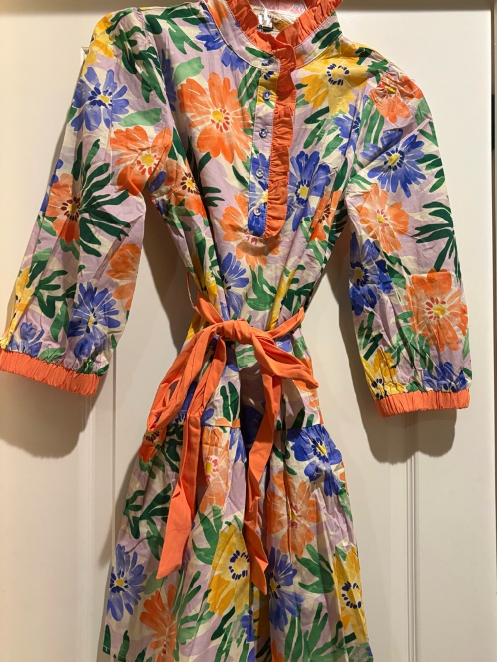 JODIFL Bright Floral Wrap Mini Dress with Orange Trim - Picture 6 of 7
